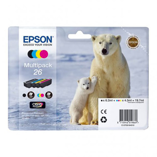 Pack de 4 cartouches d'encre Epson 26 Noir et couleurs