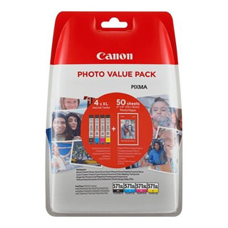 Pack de 4 cartouches d'encre Canon CLI-571 XL Noir et couleurs