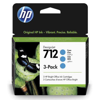Pack de 3 cartouches d'encre HP 712 Cyan