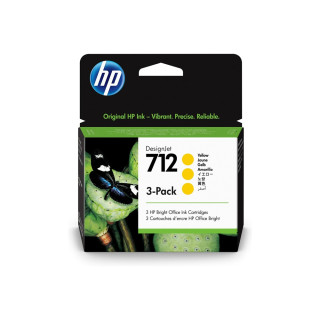 Pack de 3 cartouches d'encre HP 712 Jaune