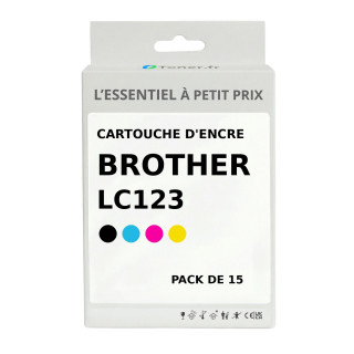 Pack de 15 cartouches d'encre compatibles Brother LC123 Noir et couleurs - L'Essentiel à Petit Prix