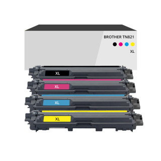 Pack de 4 toners compatible Brother TN821 XL Noir et couleurs