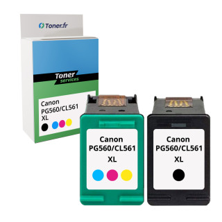 Pack de 2 cartouches d'encre compatibles Canon PG560/CL561 XL Noir et tricolor