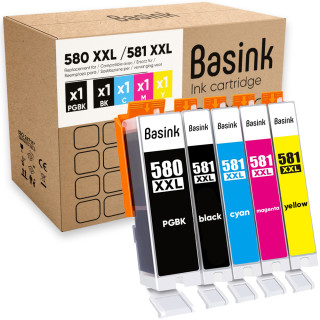 Pack de 5 cartouches d'encre Canon PGI580/CLI581XXL Noir et couleurs
