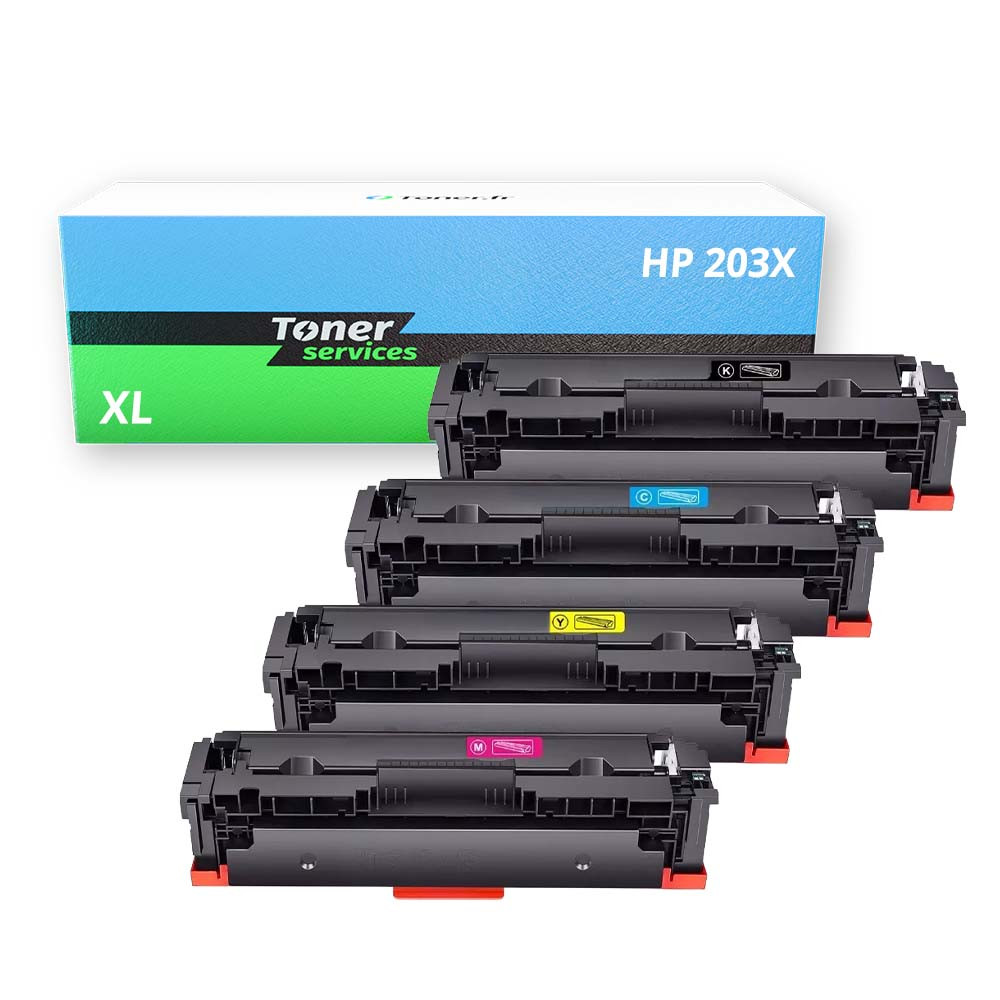 Pack de 4 toners compatible HP 203X Noir et couleurs - CF540X CF541X CF542X CF543X