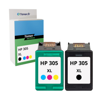 Pack de 2 cartouches d'encre compatibles HP 305 XL Noir et couleurs