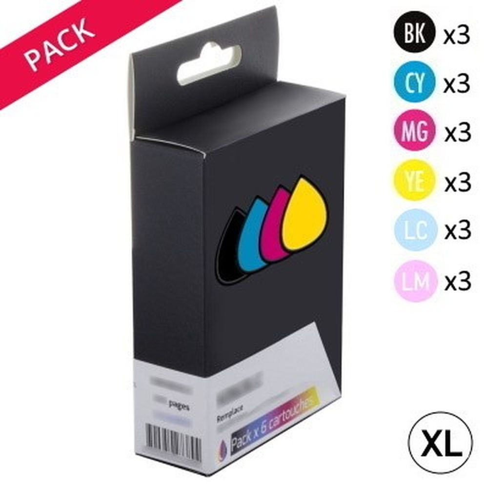 Pack de 18 cartouches d'encre compatibles HP 363 XL Noir et couleurs