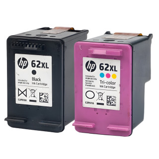 Pack de 2 cartouches d'encre HP 62 XL Noir et couleurs