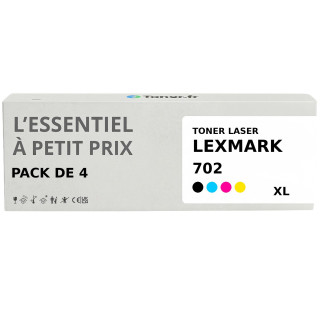 Pack de 4 toners compatibles Lexmark 702 XL Noir et couleurs - L'Essentiel à Petit Prix