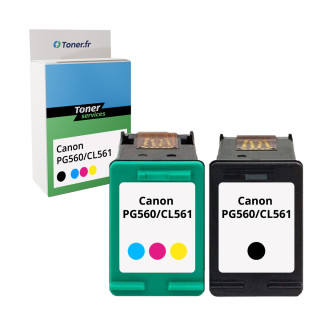 Pack de 2 cartouches d'encre compatibles Canon PG560/CL561 Noir et couleurs