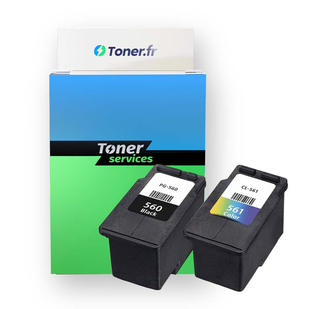 Pack de 2 cartouches d'encre compatibles Canon PG560/CL561 Noir et couleurs