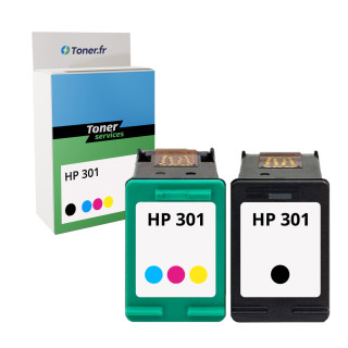 Pack de 2 cartouches d'encre compatibles HP 301 Noir et couleurs