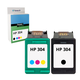 Pack de 2 cartouches d'encre compatibles HP 304 Noir et couleurs