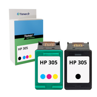 Pack de 2 cartouches d'encre compatibles HP 305 Noir et couleurs