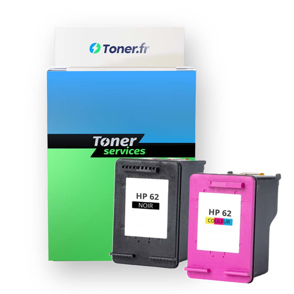 Pack de 2 cartouches d'encre compatibles HP 62 Noir et couleurs