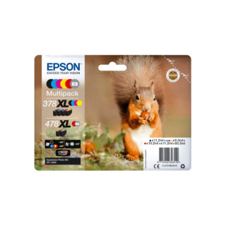 Pack de 6 cartouches d'encre Epson 378/478 XL Noir et couleurs