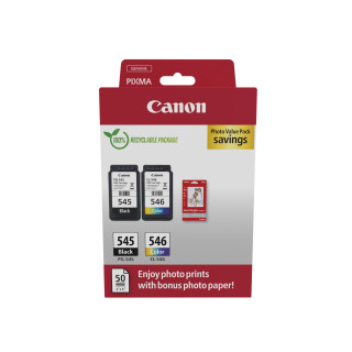 Pack de 2 cartouches d'encre  Canon PGI545/CLI546  Noir et couleurs + 50 papier photo