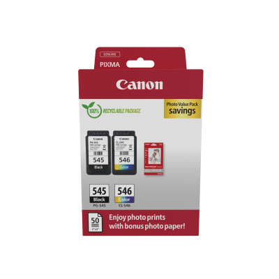 Pack de 2 cartouches d'encre  Canon PGI545/CLI546  Noir et couleurs + 50 papier photo
