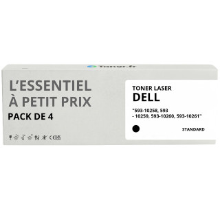 Pack de 4 toners compatibles Dell "593-10258, 593-10259, 593-10260, 593-10261" Noir et couleurs - L'Essentiel à Petit Prix