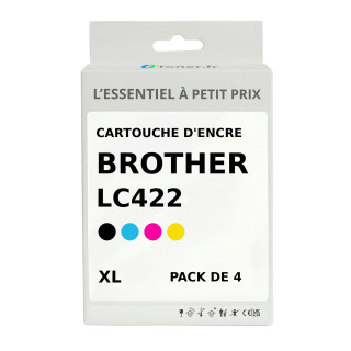 Pack de 4 cartouches d'encre compatibles Brother LC422XLVAL Noir et couleurs - L'Essentiel à Petit Prix