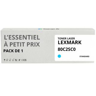 Toner compatible Lexmark 80C2SC0 Cyan - L'Essentiel à Petit Prix