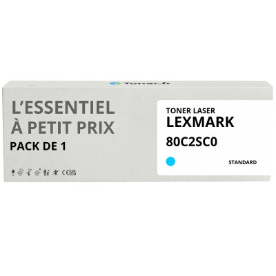 Toner compatible Lexmark 80C2SC0 Cyan - L'Essentiel à Petit Prix