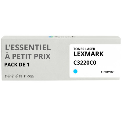 Toner compatible Lexmark C3220C0 Cyan - L'Essentiel à Petit Prix