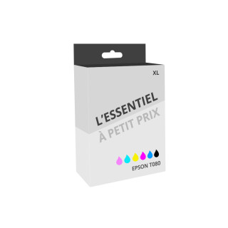 Pack de 6 cartouches d'encre compatible Epson T080 XL Noir et couleurs